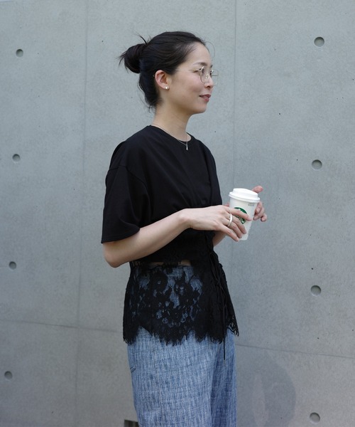 Ameri（アメリ） tシャツ 半袖 CORSET LIKE LACE DOCKING TEE