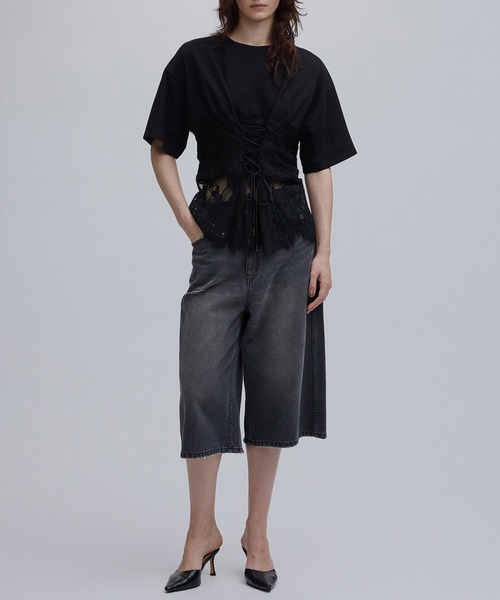 Ameri（アメリ） tシャツ 半袖 CORSET LIKE LACE DOCKING TEE