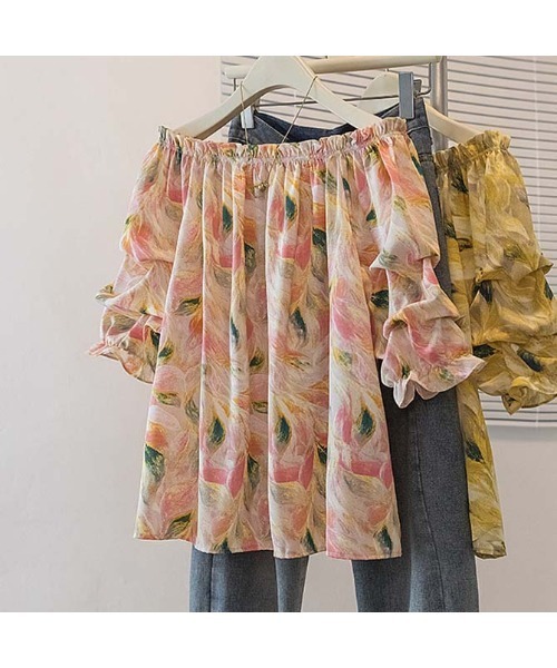 witch ブラウス シャツ 半袖 オフショルダー花柄ブラウス レディース 