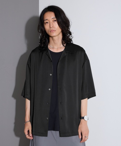 RAGEBLUE（レイジブルー） シャツ 半袖 BACK CHAIN SATIN OPEN COLLAR