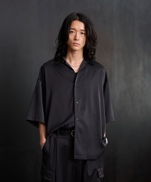 RAGEBLUE（レイジブルー） シャツ 半袖 BACK CHAIN SATIN OPEN COLLAR