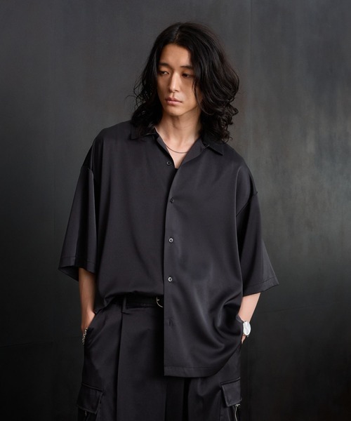 RAGEBLUE（レイジブルー） シャツ 半袖 BACK CHAIN SATIN OPEN COLLAR