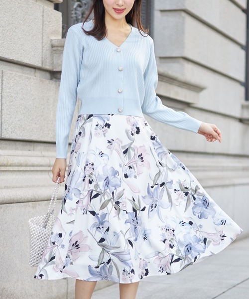 tocco closet カーディガン フラワービジュー付きショート丈