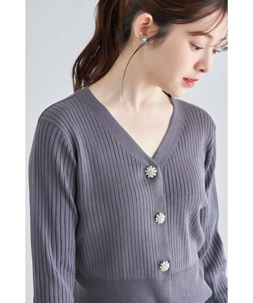 tocco closet カーディガン フラワービジュー付きショート丈