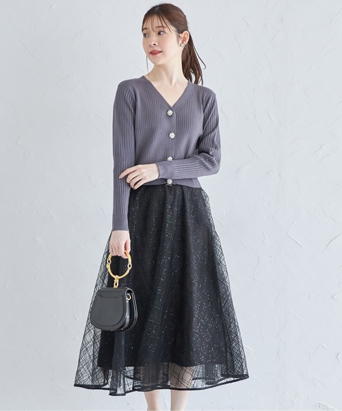 tocco closet カーディガン フラワービジュー付きショート丈