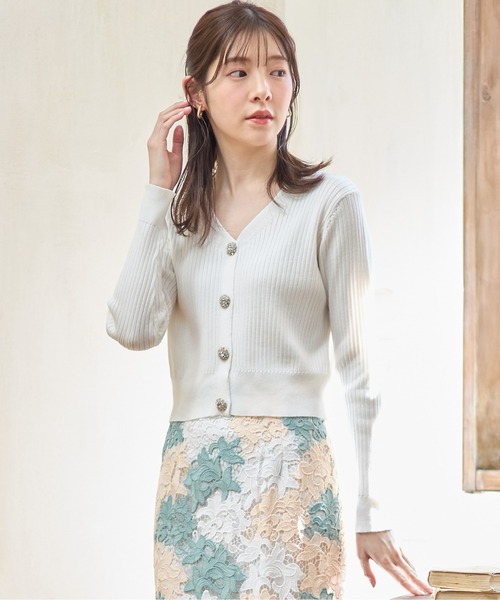 tocco closet カーディガン フラワービジュー付きショート丈