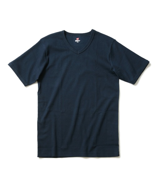 70s Hanes XL USA製 無地 濃紺 ヴィンテージ 綿100 ヘインズ Hanes（ヘインズ） tシャツ BEEFY ビーフィ リブ 無地 VネックTシャツ