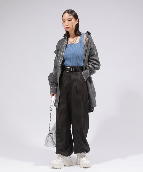 PAGEBOY タンクトップ ノースリーブ ミントヤーンスクエアネック