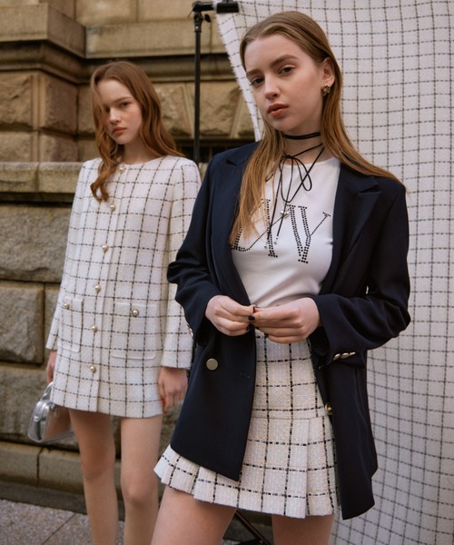 スカート eimy ribbon ツイードプリーツミニスカート レディース  