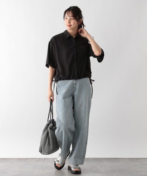 GLOBAL WORK ブラウス シャツ 「MATINEE LINE」シアー裾ドロスト