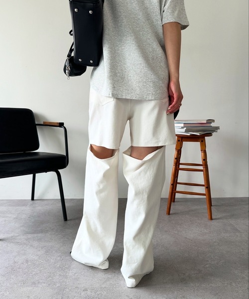 HANNE チノパン バックスリットツイルパンツ レディース