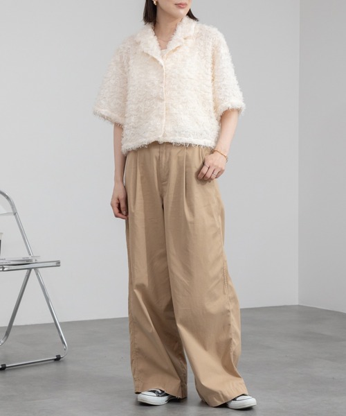 ブラウス シャツ メッシュカットジャカード ハーフスリーブシャツ レディース MACPHEE ブラウス シャツ メッシュカットジャカード ハーフ