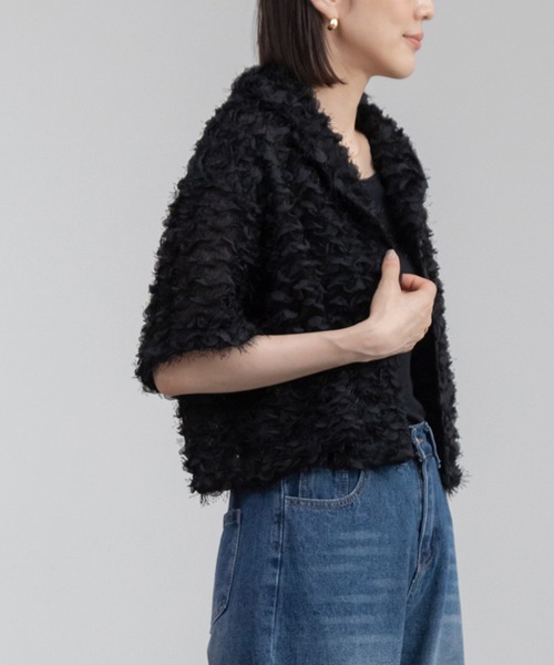 HEILIS ブラウス シャツ フリルジャガードハーフスリーブシャツ