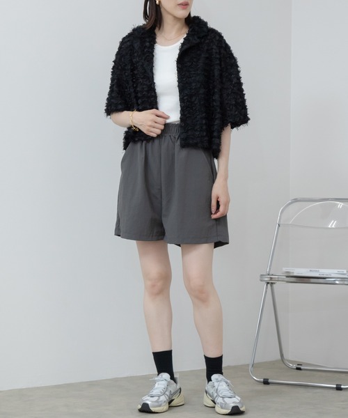 HEILIS ブラウス シャツ フリルジャガードハーフスリーブシャツ