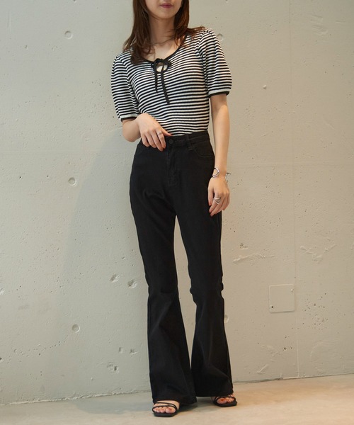 ◆関税込◆【Self-Portrait】ニット フレアレッグ パンツ RESEXXY（リゼクシー）の「鈎針風ニットフレアパンツ（その他
