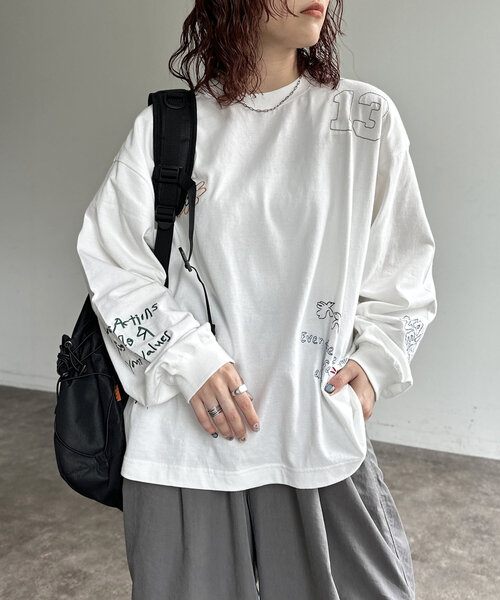 MEDM Tシャツ 綿 刺繍 ロゴ ロンT シンプル カジュアル 男女兼用 CPCM tシャツ 落書き刺繍ロンT レディース メンズ : ZOZOTOWN