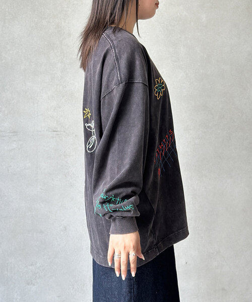 MEDM Tシャツ 綿 刺繍 ロゴ ロンT シンプル カジュアル 男女兼用 MR.ENJOY DA MONEY 】 MEDM ロゴ刺繍 長袖 Tシャツ UNISEX