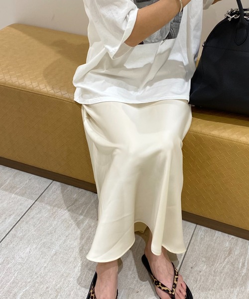 マーメイド スカート 無地 ミディアム丈 エレガント サテン 薄手 スカート サテン 夏スカート レディース ライトマーメイド