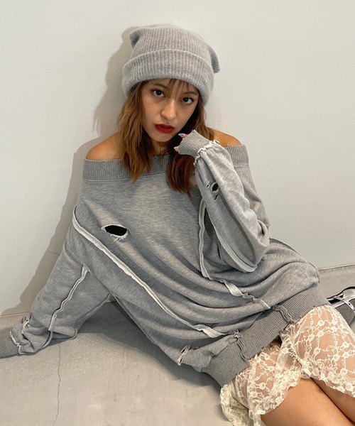 トレーナー スウェット いっぱいダメージBIGスウェット レディース Alley Tokyo トレーナー スウェット いっぱいダメージBIG