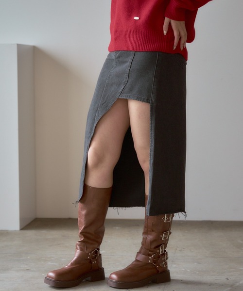 変形デニムスカート ROOP TOKYO デニムスカート Unbalance Long Denim Skirt