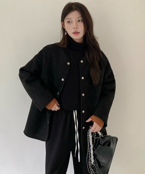 ムートンコート ボアコート 2WAYリバーシブルノーカラーコート