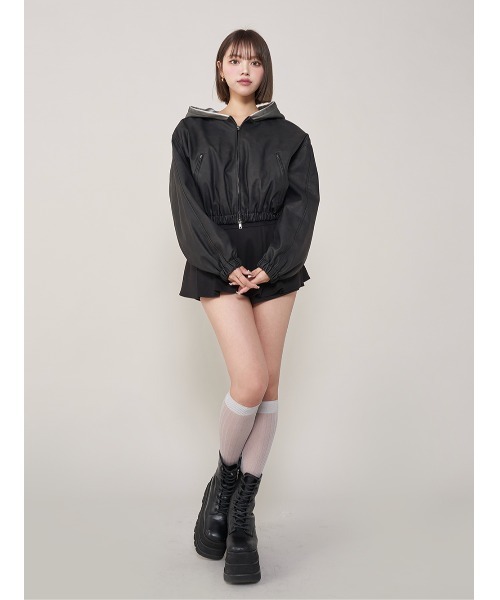 Darich スウェットフーディーレザージャケット BLK Darich コート アウター スウェットフーディーレザージャケット