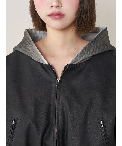 Darich ダーリッチ スウェットフーディーレザージャケット BLK 黒 Darich コート アウター スウェットフーディーレザージャケット