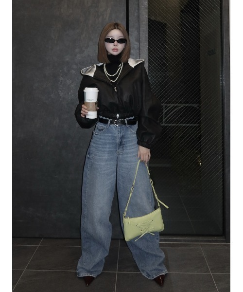 Darich スウェットフーディーレザージャケット BLK Darich コート アウター スウェットフーディーレザージャケット