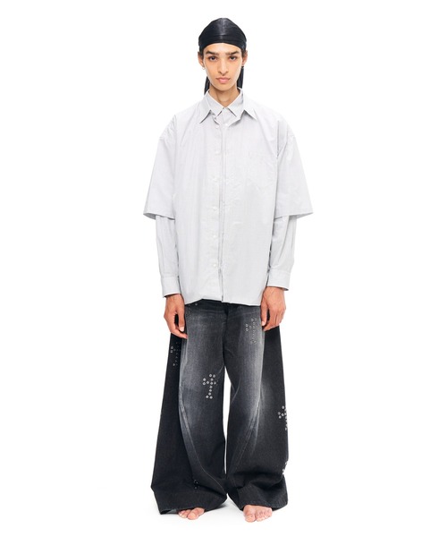 ジーンズ YUKI HASHIMOTO BAGGY TWISTED JEANSWITH CROSS RIVET