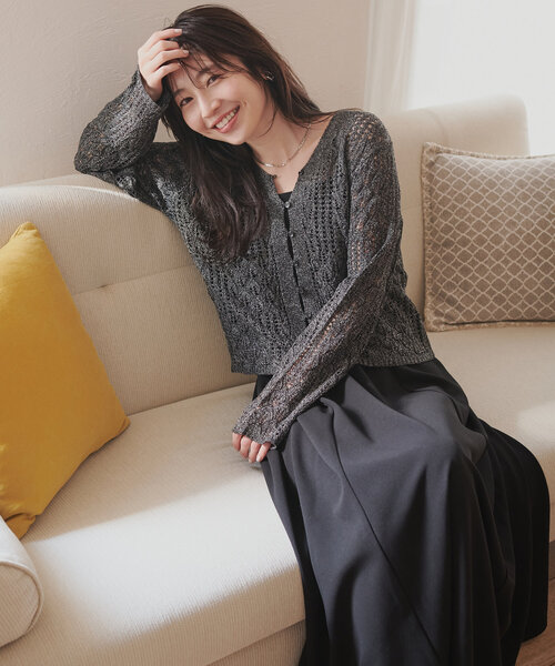 natural couture ワンピース 透かし編みカーデセットワンピース