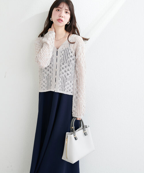 natural couture ワンピース 透かし編みカーデセットワンピース