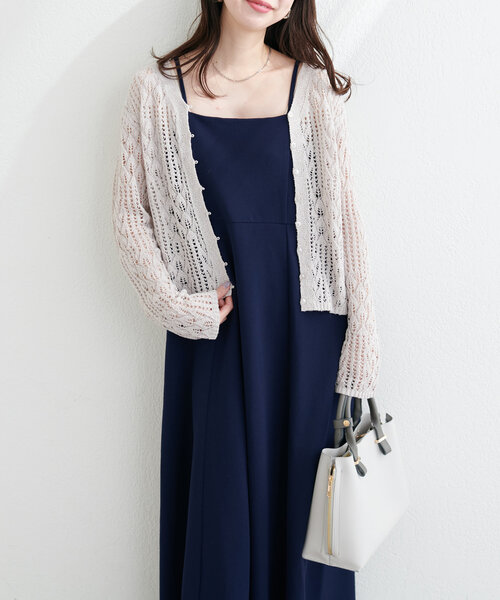 natural couture ワンピース 透かし編みカーデセットワンピース