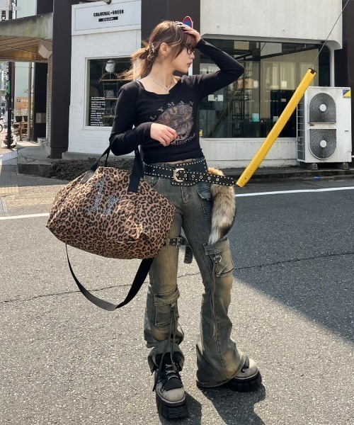 tシャツ 「XU」v neck vintage print long sleeve tee レディース XU tシャツ 「XU」v neck vintage print long sleeve tee