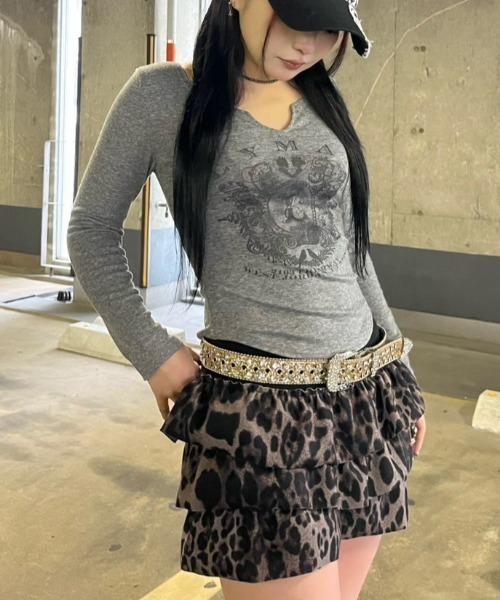 tシャツ 「XU」v neck vintage print long sleeve tee レディース XU tシャツ 「XU」v neck vintage print long sleeve tee