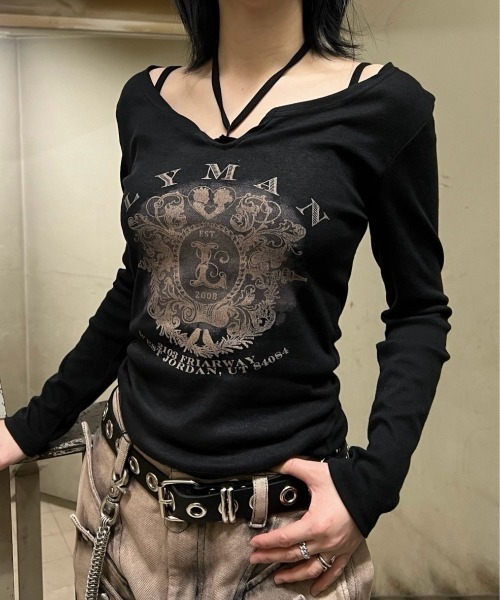 XU tシャツ 「Never mind the XU」v neck vintage print long sleeve