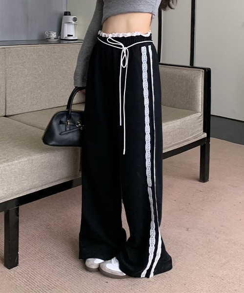 c.u.l スウェットパンツ ジャージ フリルダブルウエスト サイドフリル
