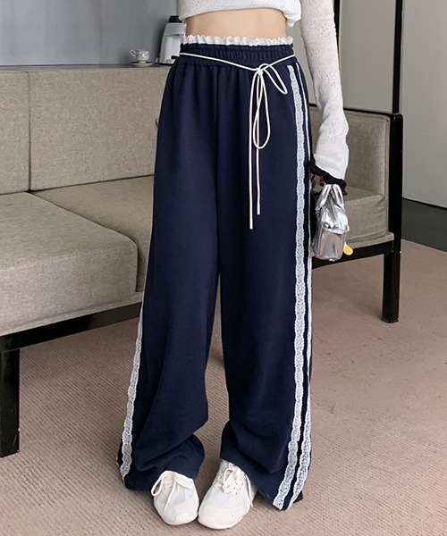 c.u.l スウェットパンツ ジャージ フリルダブルウエスト サイドフリル