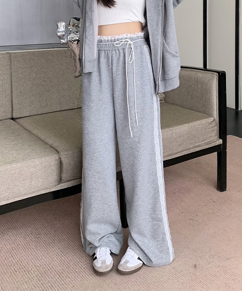 c.u.l スウェットパンツ ジャージ フリルダブルウエスト サイドフリル