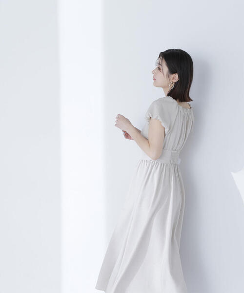 NATURAL BEAUTY BASIC ワンピース リネンライクパフスリーブ