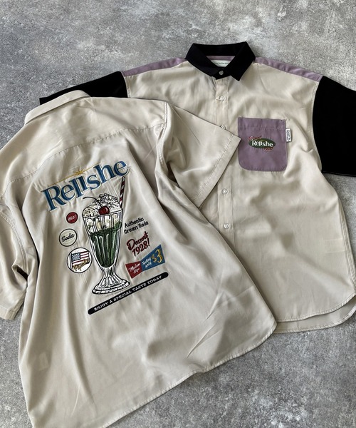 ブラウス シャツ 半袖 クリームソーダ刺繍シャツ レディース