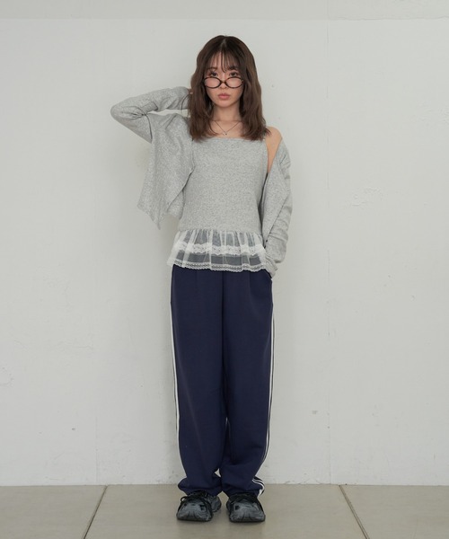 Ray Cassin カーディガン パターンメッシュフリルキャミSET