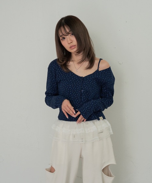 Ray Cassin カーディガン パターンメッシュフリルキャミSET