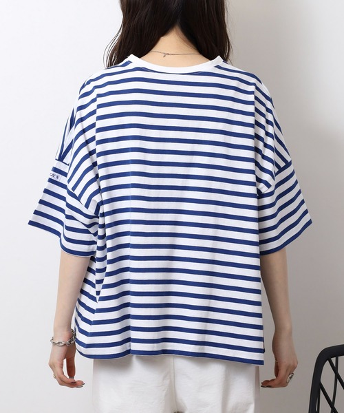 ま*ゆ様 【bibiy】美品！半袖Tシャツ　フリル　ブルー　ボーダー　ストライプ FUNALIVE（ファンアライブ） tシャツ オリオン ビール BIGシルエット