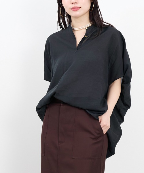 ブラウス シャツ リネン混ポンチョブラウス レディース MICA&DEAL ブラウス シャツ リネン混ポンチョブラウス