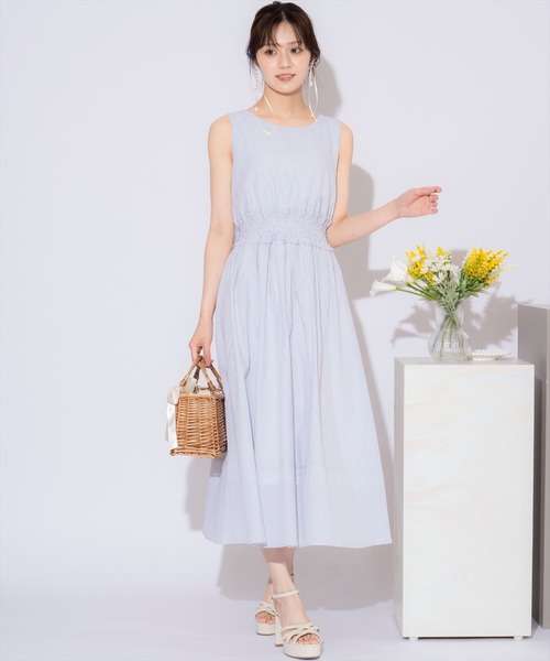 【極美品】ウィルフリー　サスペンダーストライプ　ロングワンピース　2024SS willfully サスペンダーワンピース ブラック ロング ストライプ柄