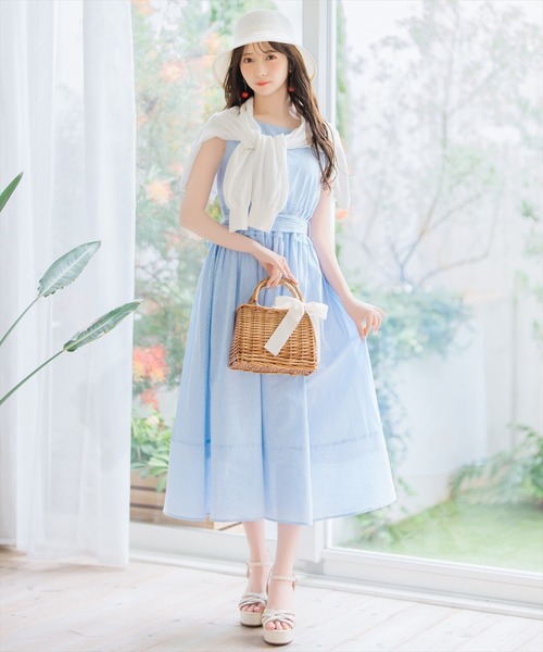 ウィルセレクションアイボリー ストライプ ワンピース WILLSELECTION ワンピース 2WAYスリーブストライプシャツ