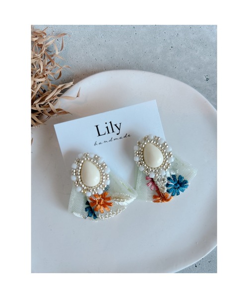 TONE（トネ） ピアス 「Lily accessory」インド刺繍リボンピアス(MA