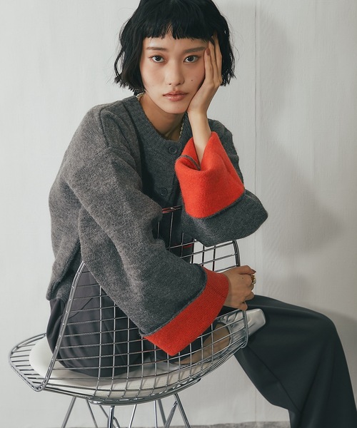 カーディガン バイカラーニットカーディガン レディース : ZOZOTOWN