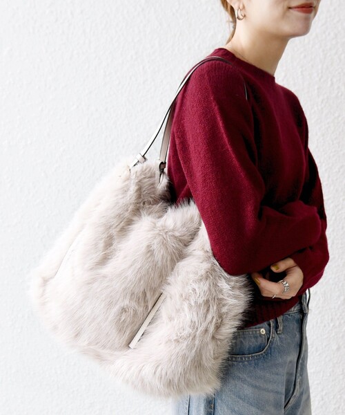 SHIPS any トートバッグ any: A4 ベルト フェイクファー トート バッグ