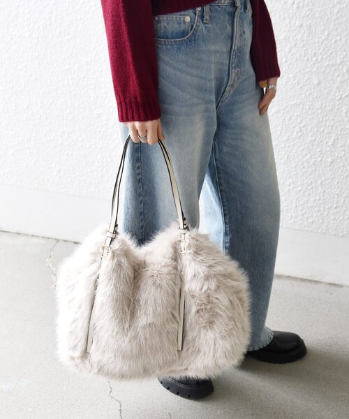 SHIPS any トートバッグ any: A4 ベルト フェイクファー トート バッグ